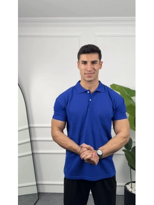 Oversize Saks Mavisi Polo Yaka Kollar Dar Kesim T-Shirt