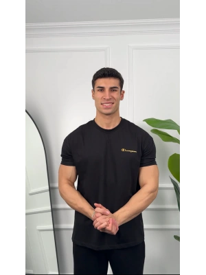 Oversize Siyah Reflektör Champion Kollar Dar Kesim T-Shirt