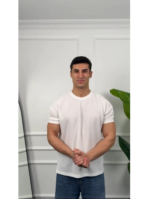 Oversize Waffle Kumaş Beyaz Kollar Dar Kesim T-Shirt