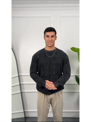 Oversize Yıkamalı Antrasit Kazak