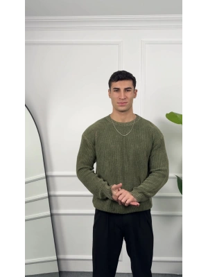 Oversize Yıkamalı Haki Antrasit Kazak