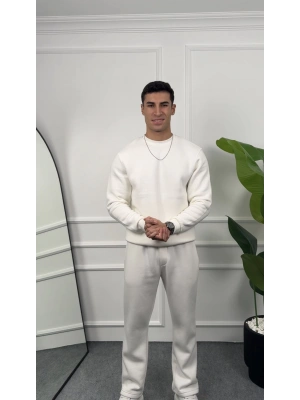 Üç İplik Beyaz Sweatshirt Takım