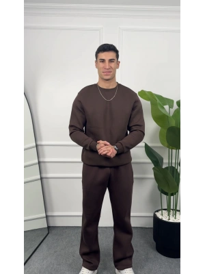 Üç İplik Kahverengi Sweatshirt Takım