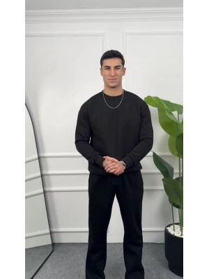 Üç İplik Siyah Sweatshirt Takım