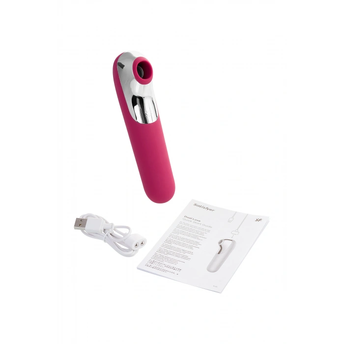 VipMarketim Satisfyer Dual Love Pink Vakum Klitoral Uyarıcı Vibratör, Silikon, Kırmızı, 16 cm
