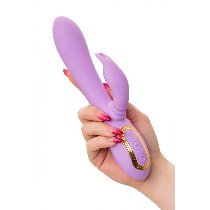 VipMarketim JOS Jammy Silikon Mor 22.5 cm Dönen Klitoral Stimülatörü Titreşimli Vibratör Dildo Silindir