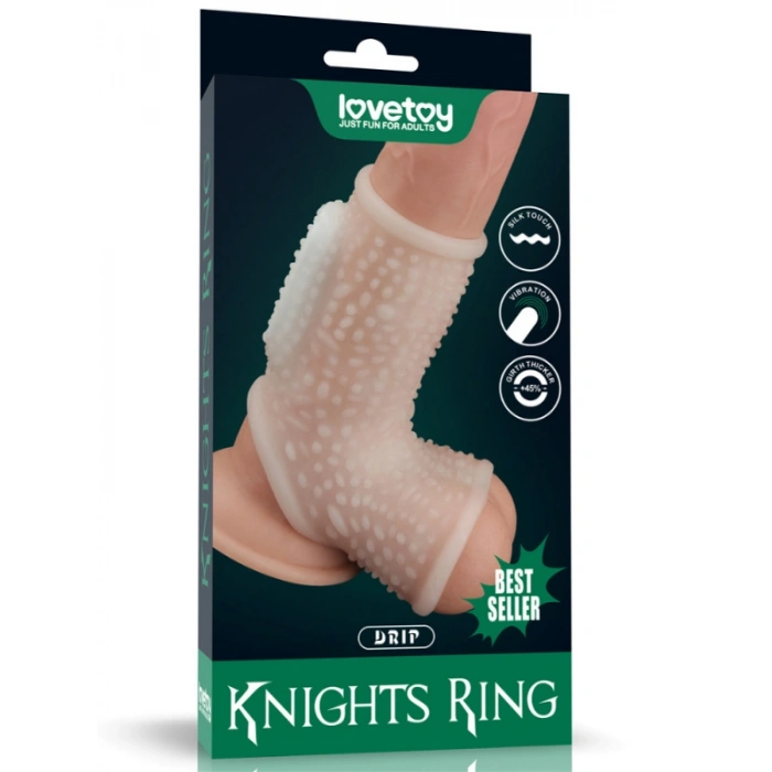 VipMarketim Vibrating Drip Knights Ring with Scrotum Sleeve (Beyaz)