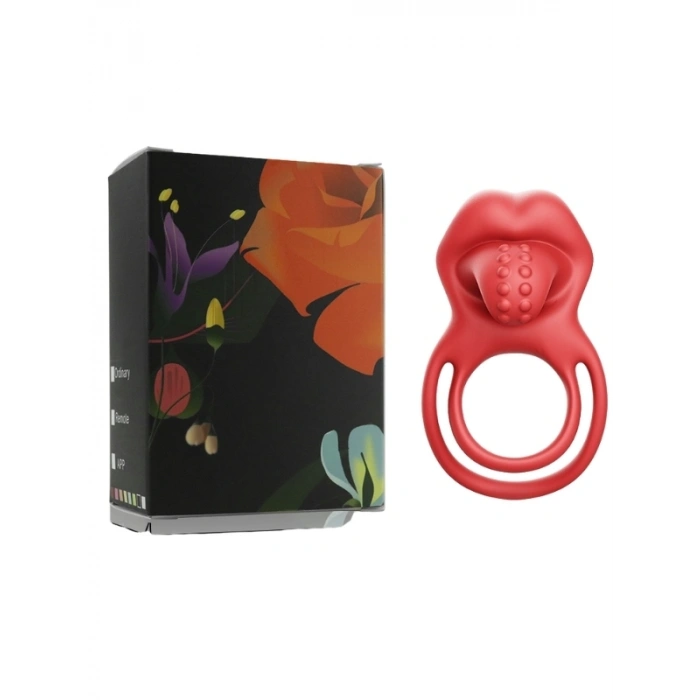 VipMarketim Kırmızı Dudak Dil Şeklinde Şarjlı Titreşimli Penis Halkası
