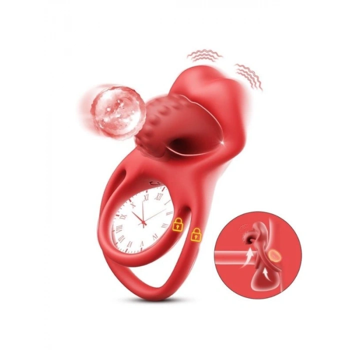 VipMarketim G-Noktası Uyarımlı Dilli Titreşimli Penis Halkası – Çift Yönlü Zevk