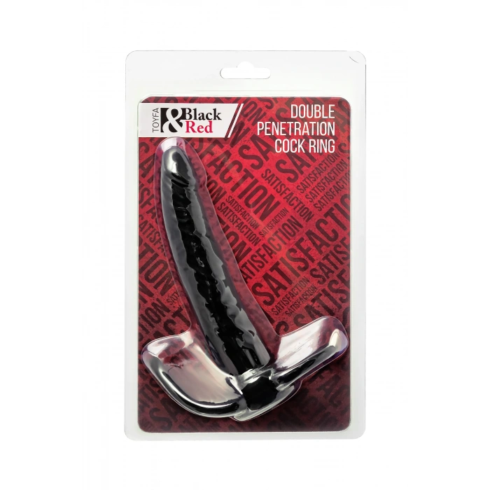 VipMarketim __Насадка на пенис для двойного проникновения Black&Red  , силикон, чёрный, 16,5 см