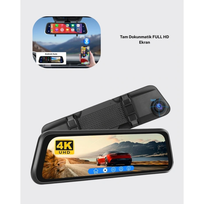 VipMarketim 10 İnç Tam Dokunmatik Dikiz Aynası Kamera Ön Arka Full HD