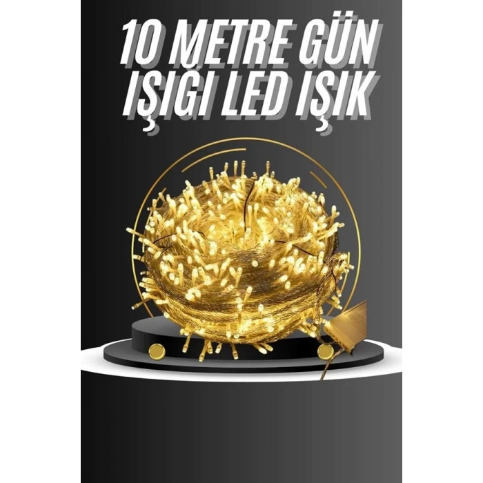 VipMarketim 10 Metre Günışığı Led Işık Fişli Dekoratif Sarı Ton Aydınlatma 3 Modlu Led Şerit