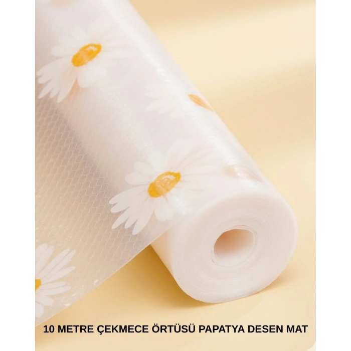 VipMarketim 10 Metre Papatya Desenli Kaymaz Dolap ve Çekmece İçi Mat