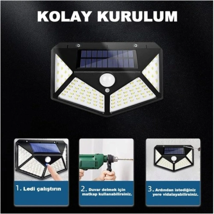 VipMarketim 100 Led Dış Mekan Solar Aydınlatma Fotoselli Solar Lamba