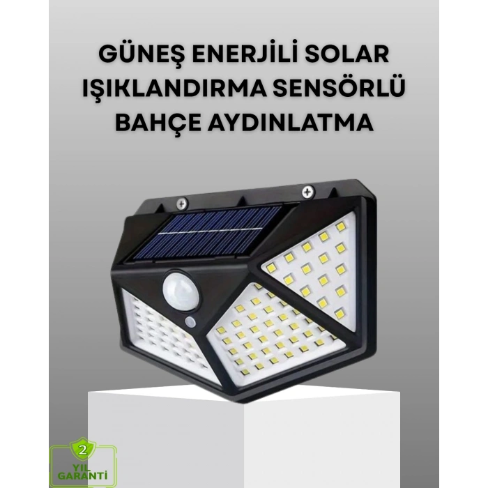 VipMarketim 100 LED Solar Lamba Hareket Algılamalı Bahçe Duvar Dış Mekan Aydınlatma