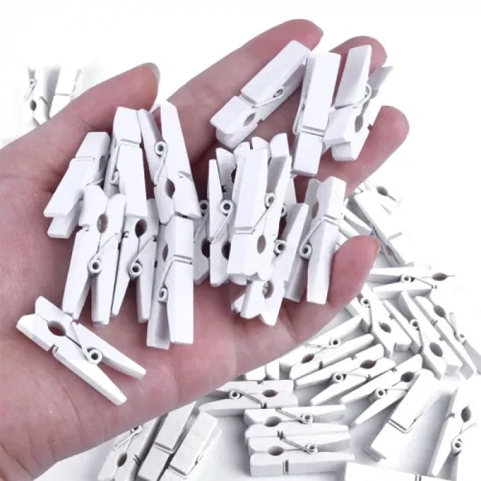 VipMarketim 1000 Adet Beyaz Ahşap Mandal Seti 2.5 cm