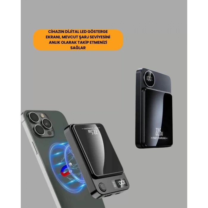 VipMarketim 10000mAh Kapasiteli Manyetik USB-C ve Kablosuz Powerbank W09