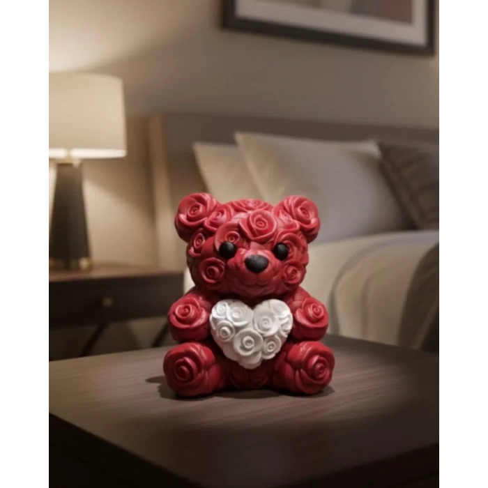 VipMarketim 10cm 3D Özel Baskı Kalpli Ayıcık Romantik Hediye Objesi