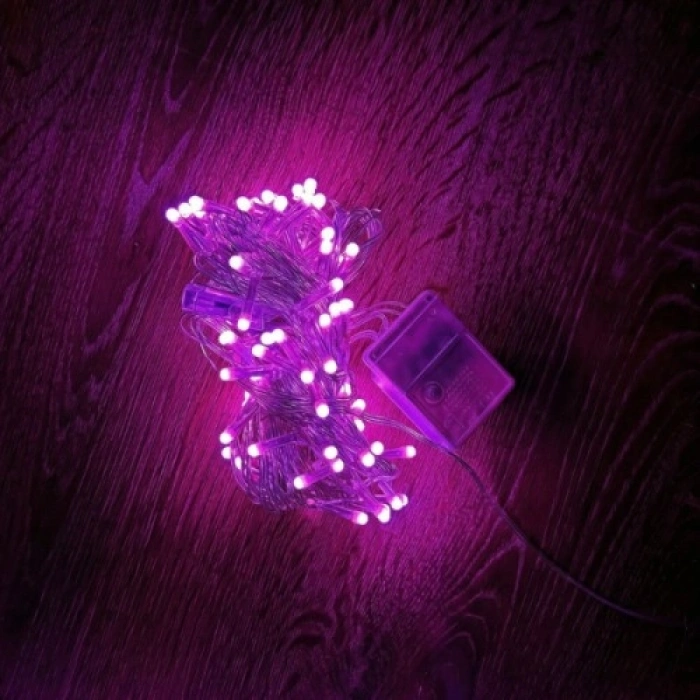 VipMarketim 10m 100 Led Damla Uçlu Pembe Işık Şeffaf Kablo