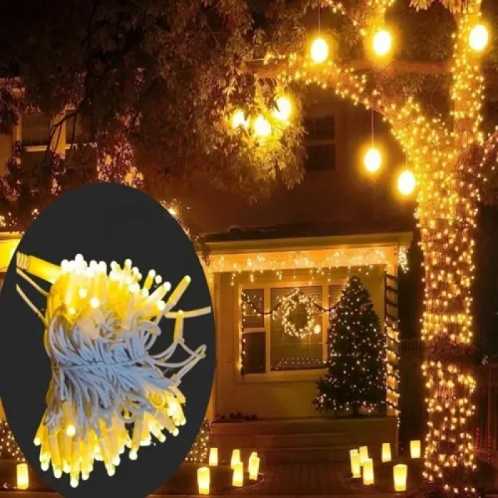VipMarketim 10m 100 Led IP65 Dış Mekan Led Işık Beyaz Kablo