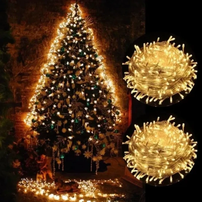 VipMarketim 10m 60 LED Pilli 2 Kademeli Gün Işığı Şeffaf Kablo