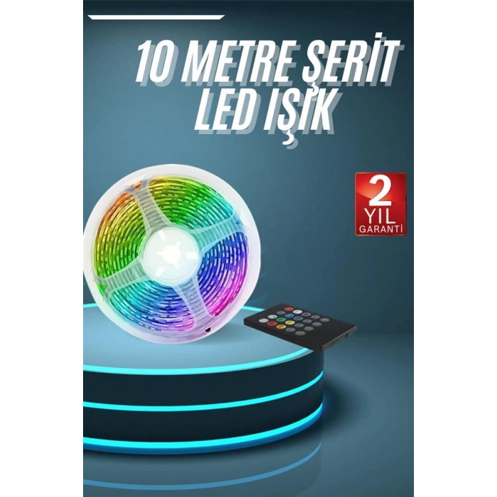 VipMarketim 10M Şerit Led İç Mekan Renkli Rgb Şerit Led Kumandalı
