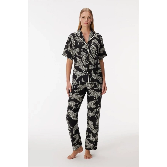 VipMarketim 11389 Kadın Kısa Kol Gömlek Ve Pantolon Takım