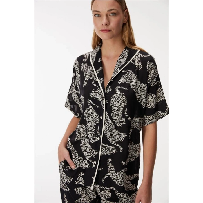 VipMarketim 11389 Kadın Kısa Kol Gömlek Ve Pantolon Takım