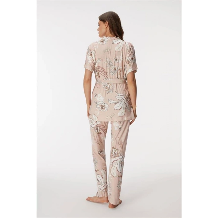 VipMarketim 11398 Kadın Sabahlık, Bralet Ve Pantolon Takım