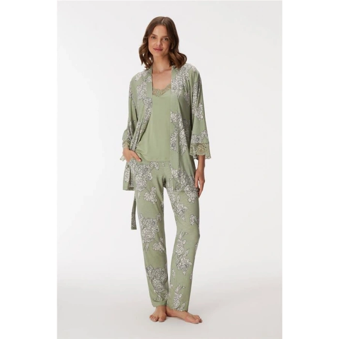 VipMarketim 11402 Kadın Sabahlık, Atlet Ve pantolon Takım