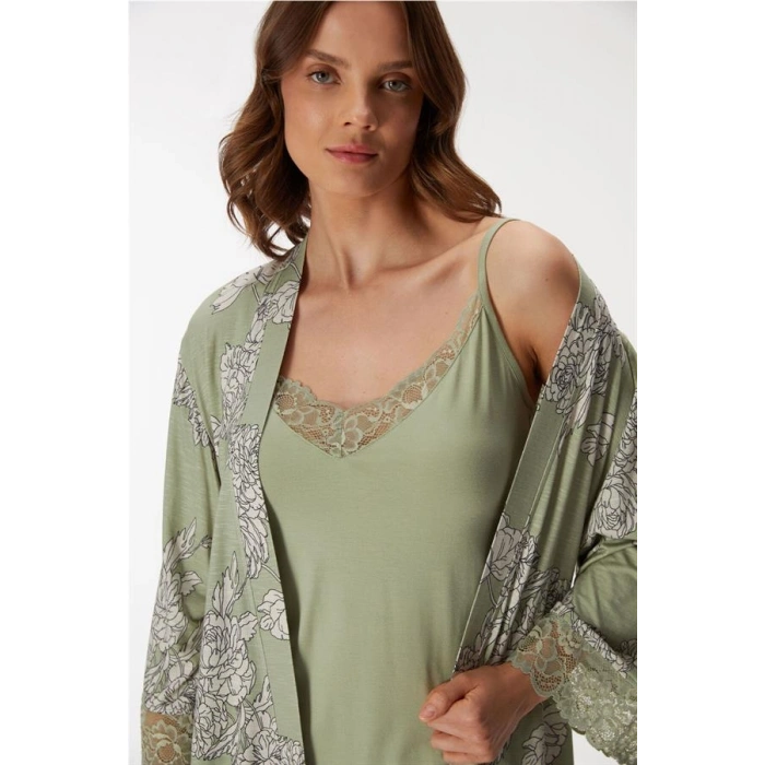 VipMarketim 11402 Kadın Sabahlık, Atlet Ve pantolon Takım