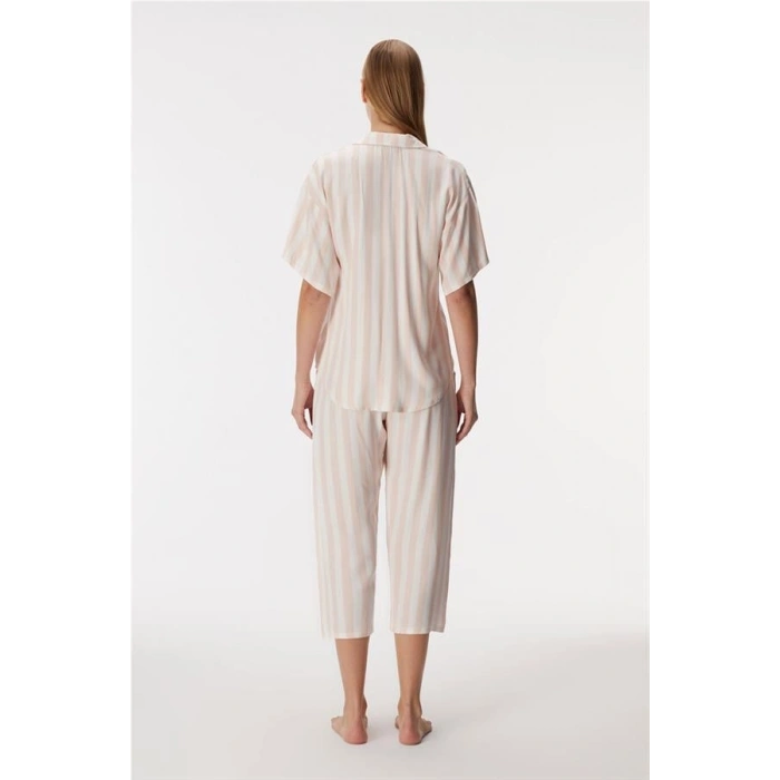 VipMarketim 11406 Kadın Kısa Kol Gömlek Ve Kapri Pantolon Takım
