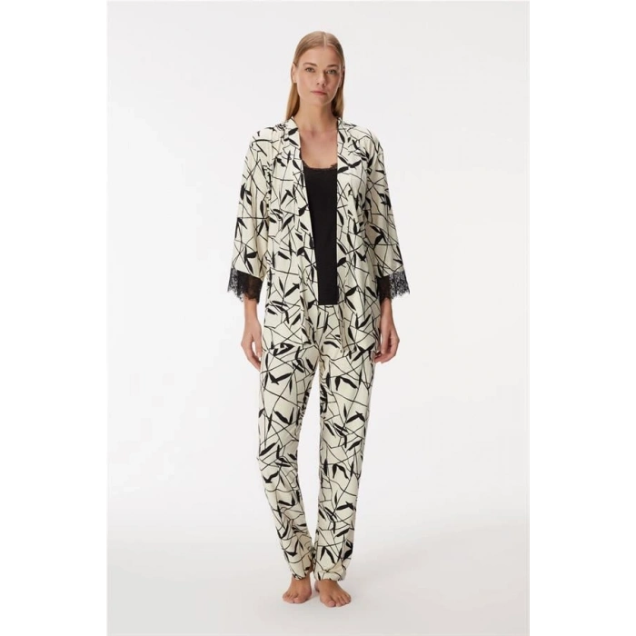 VipMarketim 11419 Kadın Sabahlık, Atlet Ve pantolon Takım