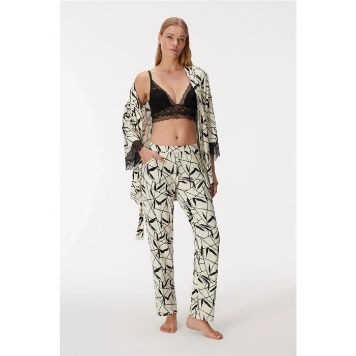 VipMarketim 11496 Kadın Sabahlık, Bralet Ve Pantolon Takım