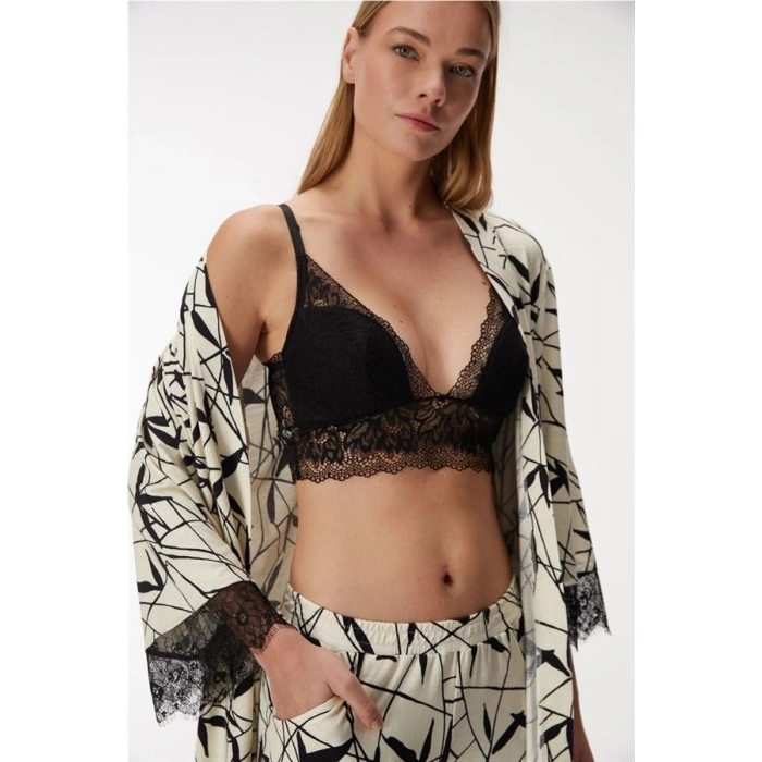 VipMarketim 11496 Kadın Sabahlık, Bralet Ve Pantolon Takım