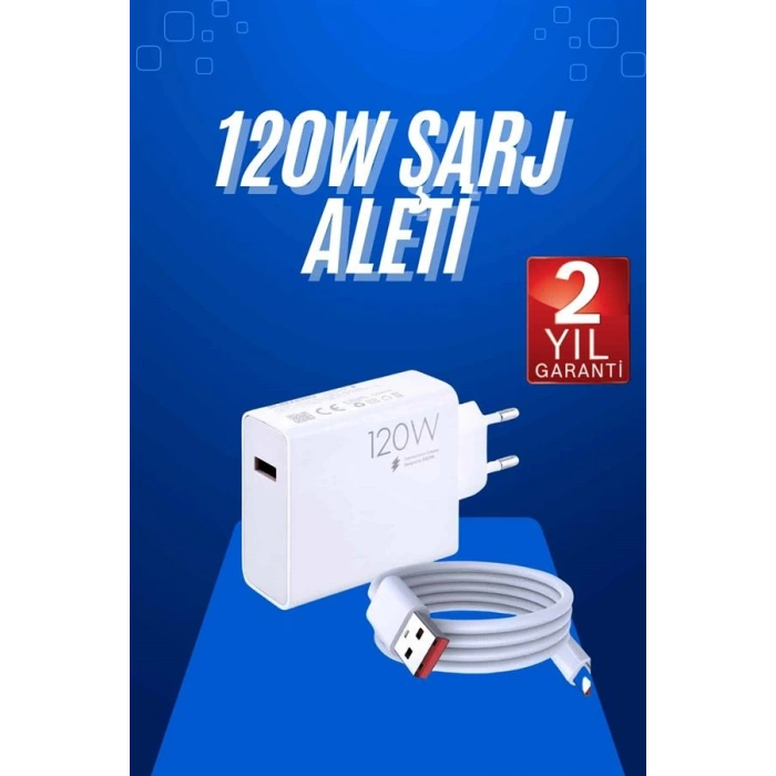 VipMarketim 120 Watt Turbo Hızlı Şarj Aleti Seti Hızlı Şarj Adaptörü Beyaz
