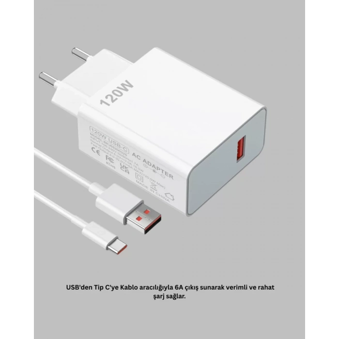 VipMarketim 120 Watt Type C Hızlı Şarj Cihazı Reno 4 5 6 Uyumlu