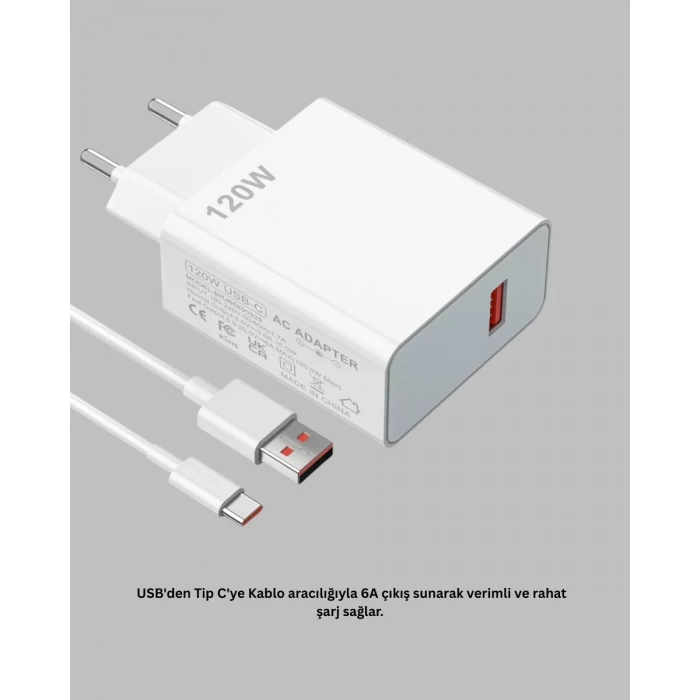 VipMarketim 120 Watt Type C Şarj Başlığı Poco X3 X4 X5 Pro Uyumlu