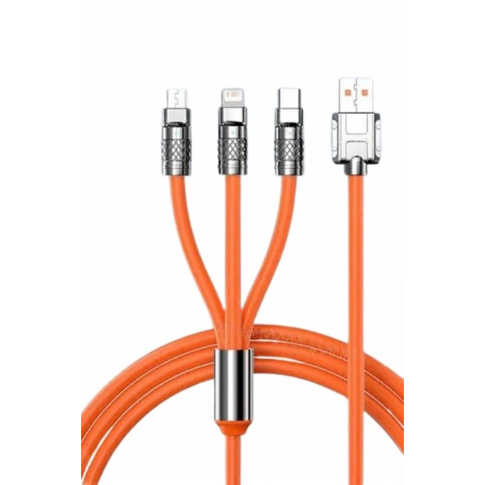 VipMarketim 120W Silikon Metal Uçlu LED Işıklı 3 In1 Şarj Kablosu 1.2m