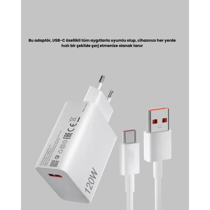 VipMarketim 120W USB-C Şarj Adaptörü Süper Hızlı Şarj Güç Kaynağı Seti