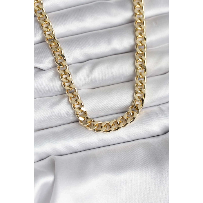 VipMarketim 14K Gold Renk Kaplama Kalın Zincir Model CM Kadın Kolye 5886