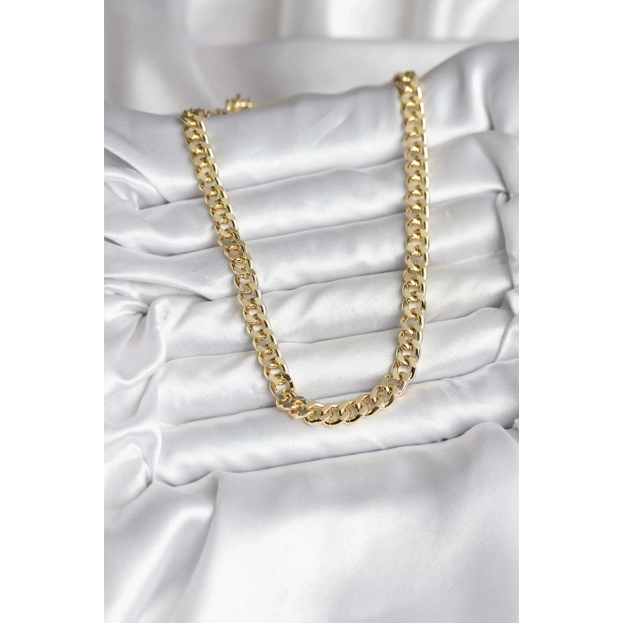 VipMarketim 14K Gold Renk Kaplama Kalın Zincir Model CM Kadın Kolye 5886