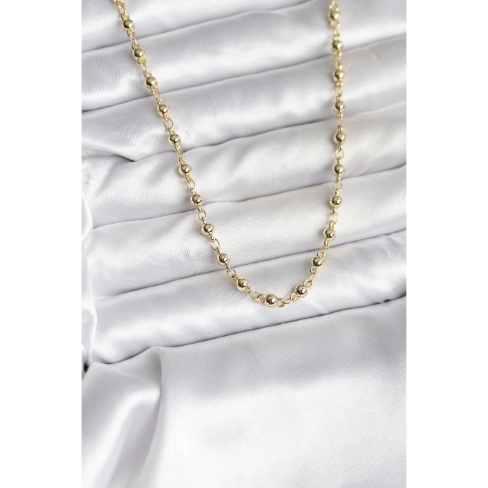 VipMarketim 14K Gold Renk Kaplama Topçuklu Zincir Model CM Kadın Kolye 5886