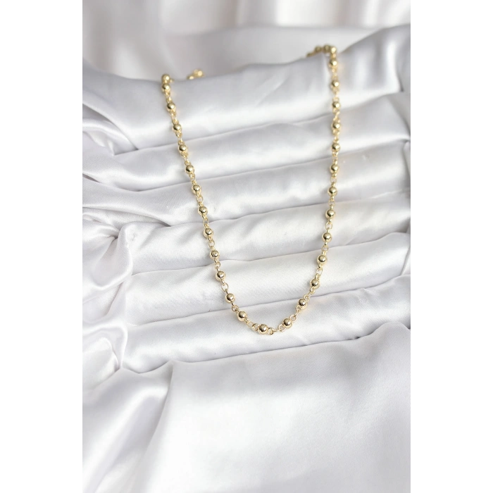 VipMarketim 14K Gold Renk Kaplama Topçuklu Zincir Model CM Kadın Kolye 5886