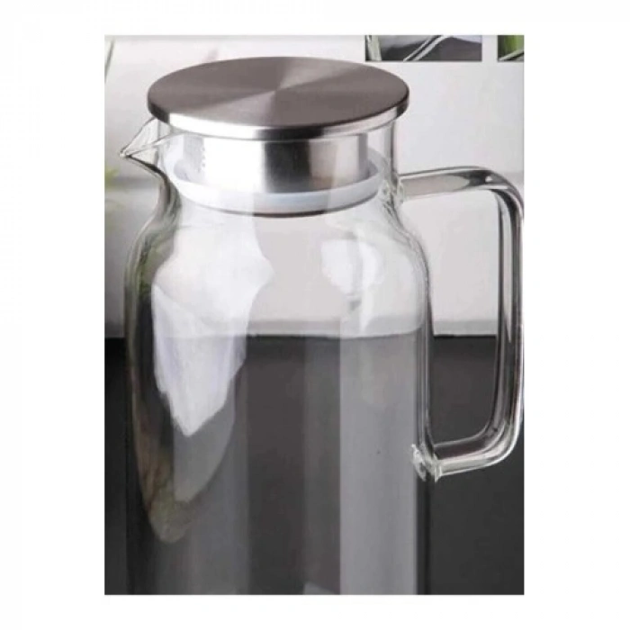 VipMarketim 1500 ml Borosilikat Cam Su Sürahisi - Metal Kapaklı ve Isıya Dayanıklı