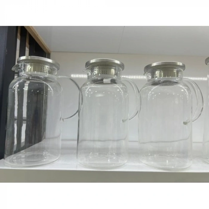 VipMarketim 1500 ml Borosilikat Cam Su Sürahisi - Metal Kapaklı ve Isıya Dayanıklı