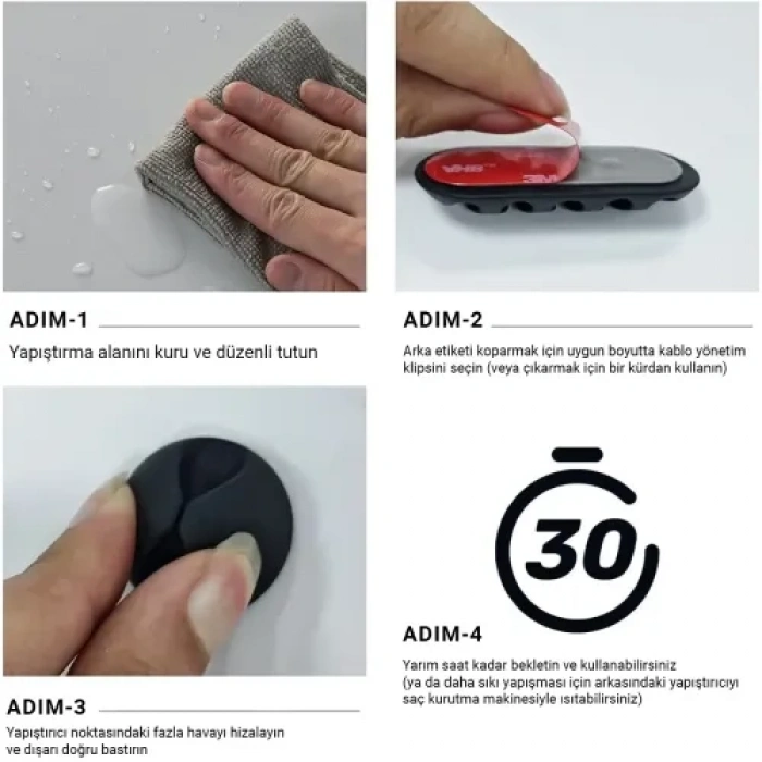 VipMarketim 16lı Çok Kanallı Yapışkanlı Kablo Sabitleyici Seti