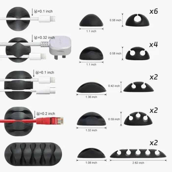 VipMarketim 16lı Çok Kanallı Yapışkanlı Kablo Sabitleyici Seti