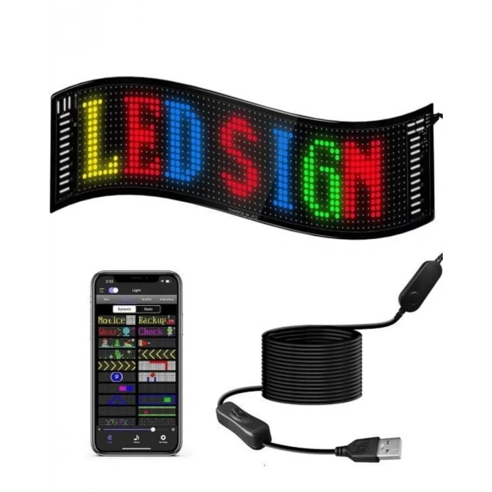 VipMarketim 16x96 LED Yazı Paneli 60 cm Esnek RGB Işıklı Programlanabilir Ekran
