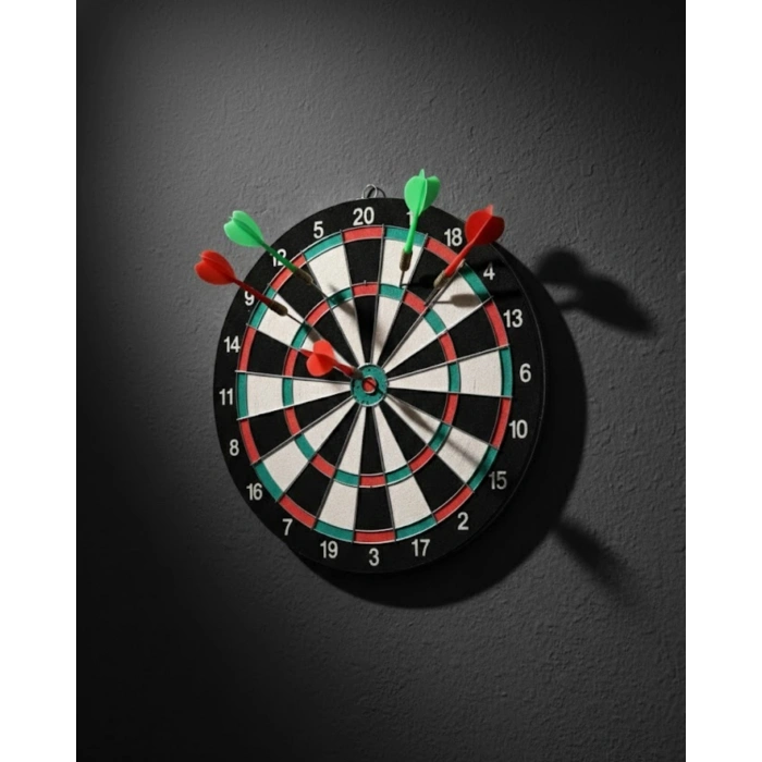 VipMarketim 17 İnç Dart Tahtası Sağlam Ahşap Gövde ve Metal İğneli Dart Okları